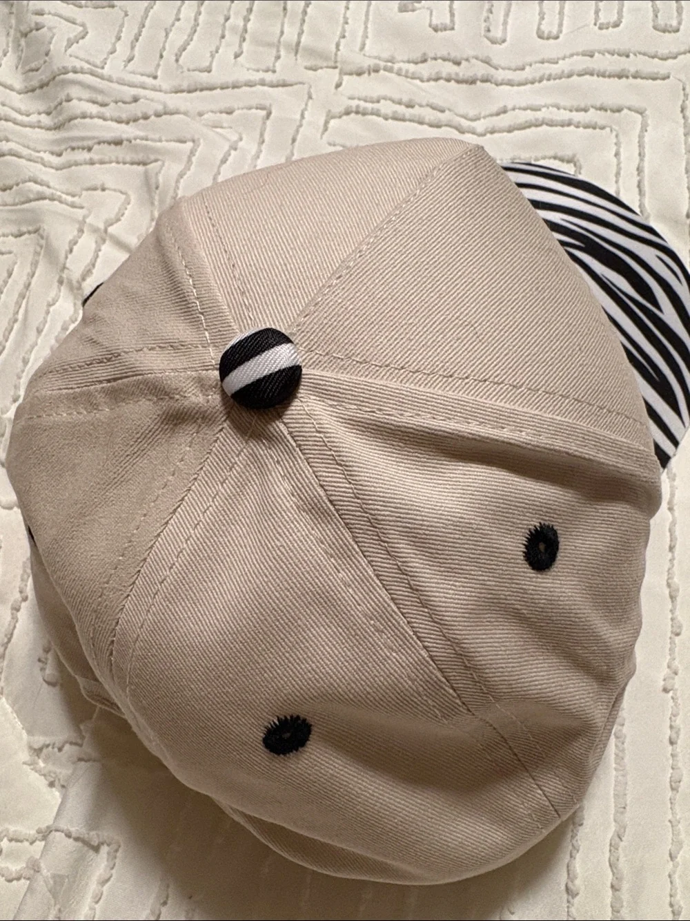 Beige and Black Zebra Print Cap - Happy Is The New Rich NWOT